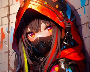 Preview wallpaper girl, mask, hood, art, bright, anime