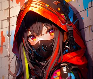 Preview wallpaper girl, mask, hood, art, bright, anime