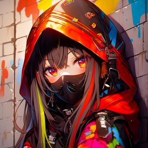 Preview wallpaper girl, mask, hood, art, bright, anime