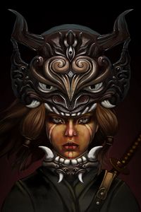 Preview wallpaper girl, mask, katana, warrior, art