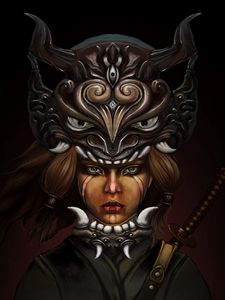 Preview wallpaper girl, mask, katana, warrior, art