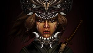 Preview wallpaper girl, mask, katana, warrior, art