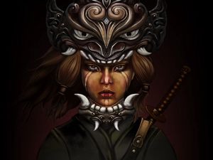 Preview wallpaper girl, mask, katana, warrior, art