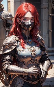 Preview wallpaper girl, mask, knight, armor, pattern, art