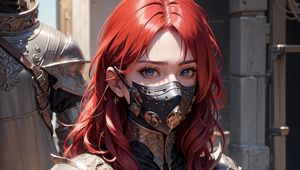 Preview wallpaper girl, mask, knight, armor, pattern, art