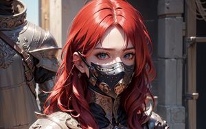 Preview wallpaper girl, mask, knight, armor, pattern, art