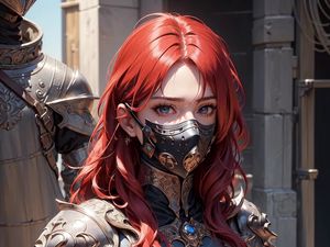 Preview wallpaper girl, mask, knight, armor, pattern, art