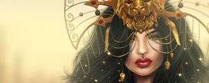Preview wallpaper girl, mask, lion, makeup, art, fantasy