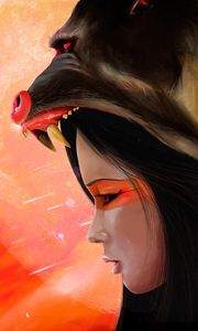 Preview wallpaper girl, mask, mandrill, art