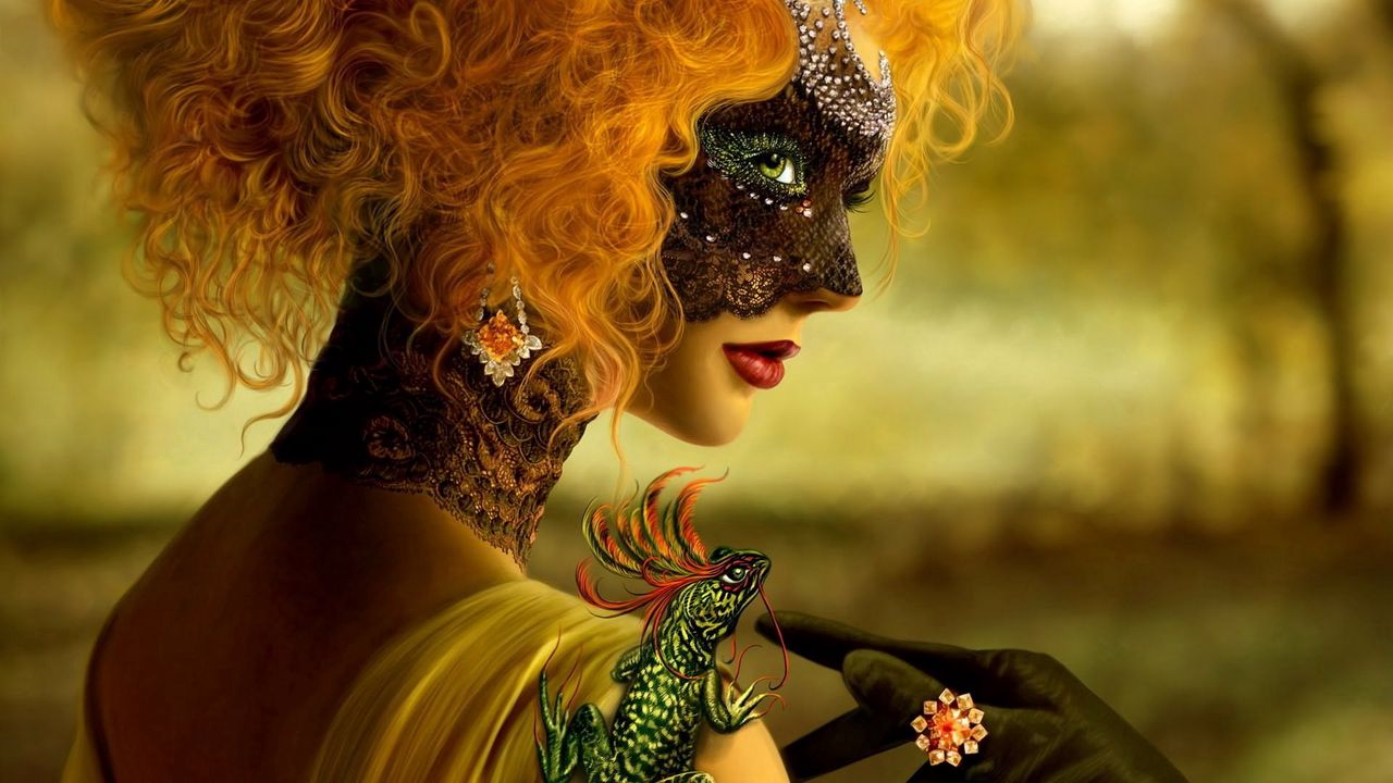 Wallpaper girl, mask, masquerade, make-up