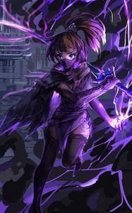 Preview wallpaper girl, mask, warrior, ninja, anime, art, purple