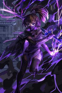 Preview wallpaper girl, mask, warrior, ninja, anime, art, purple