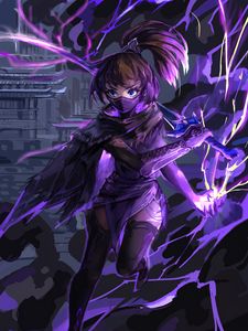 Preview wallpaper girl, mask, warrior, ninja, anime, art, purple