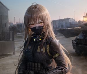 Preview wallpaper girl, mask, weapons, military, anime