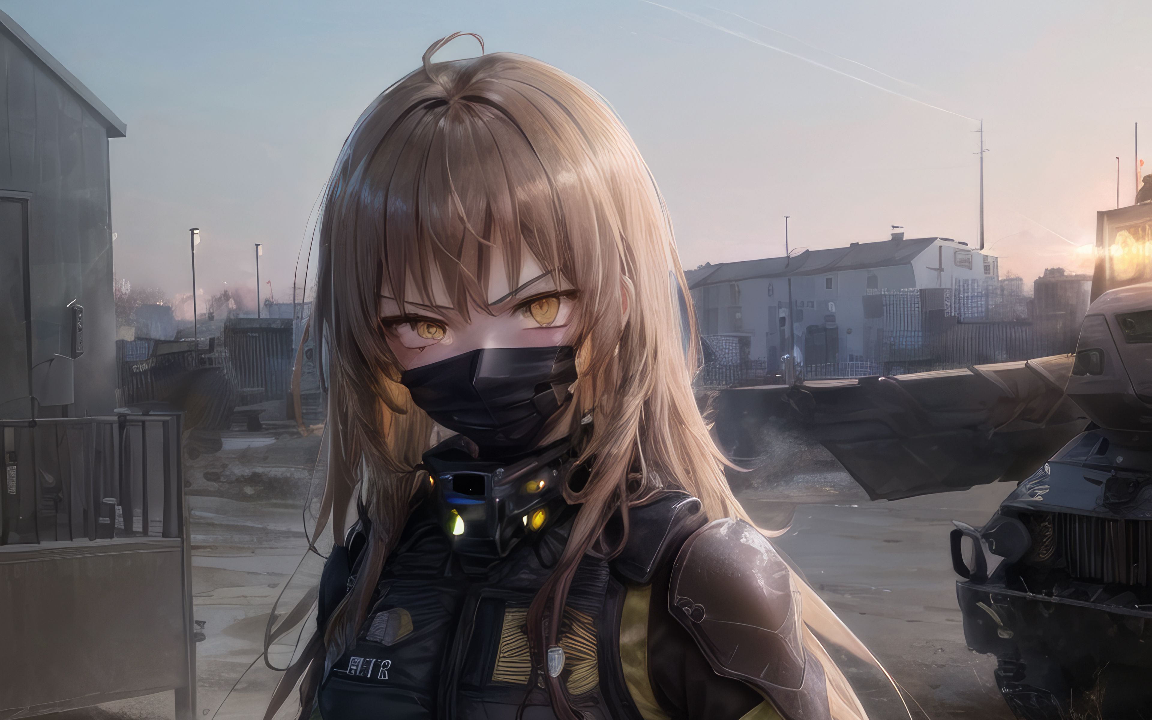 Download wallpaper 3840x2400 girl, mask, weapons, military, anime 4k ...