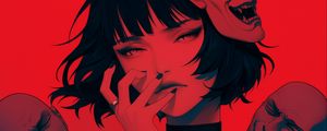 Preview wallpaper girl, masks, devil, angel, anime, art, red