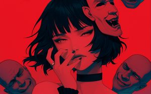 Preview wallpaper girl, masks, devil, angel, anime, art, red