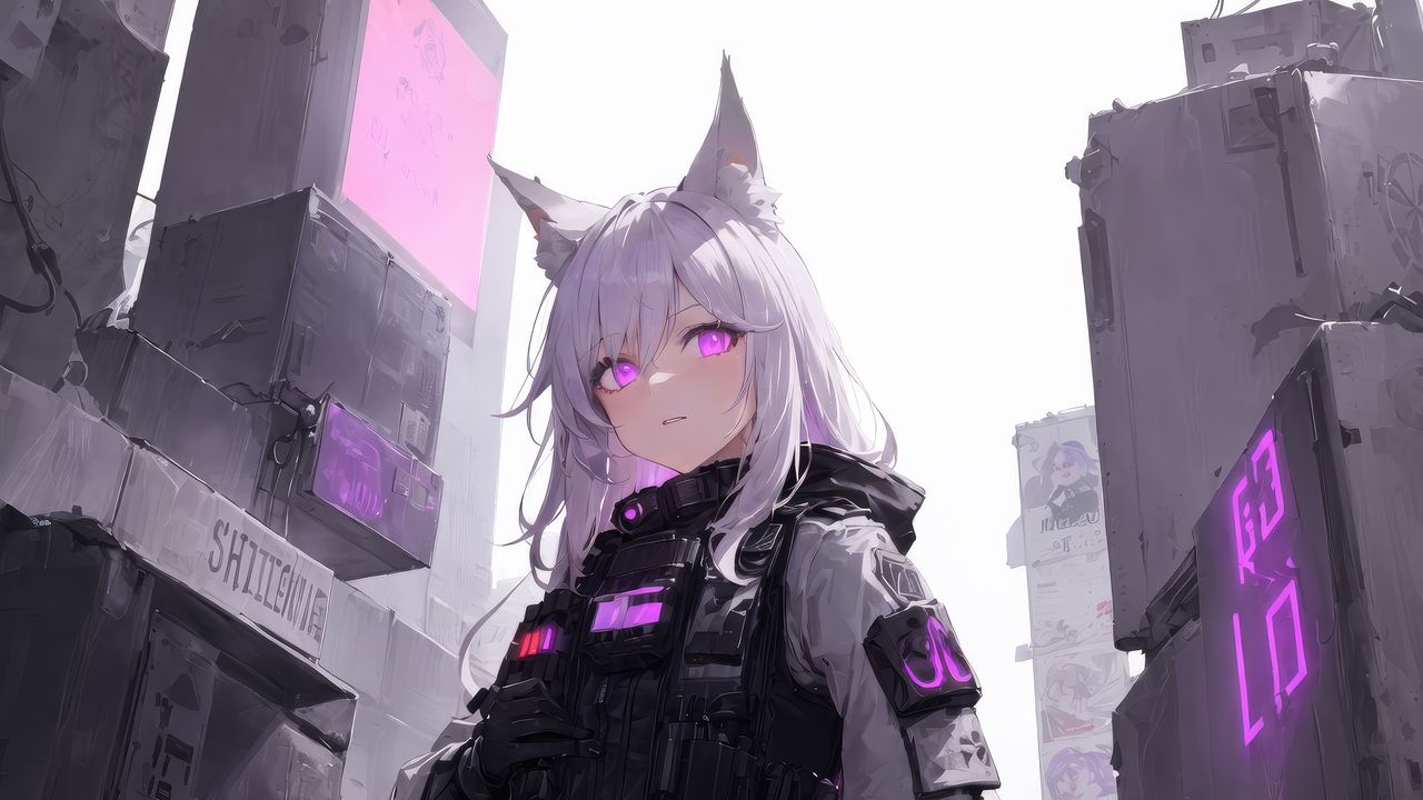 Wallpaper girl, military, ears, neko, anime