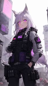 Preview wallpaper girl, military, ears, neko, anime