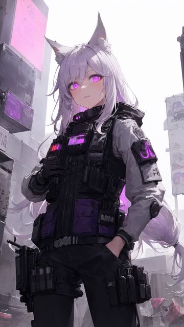 360x640 Wallpaper girl, military, ears, neko, anime