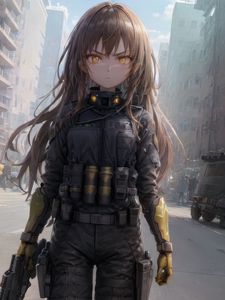 Preview wallpaper girl, military, weapons, anime