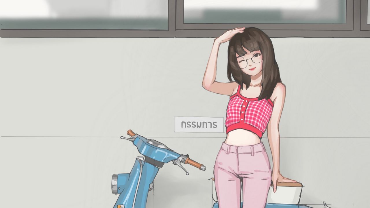 Wallpaper girl, moped, anime, art