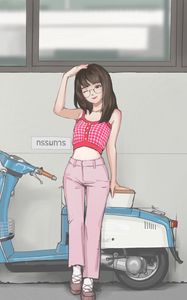 Preview wallpaper girl, moped, anime, art