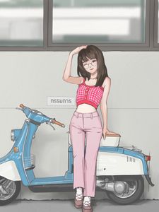 Preview wallpaper girl, moped, anime, art