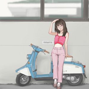 Preview wallpaper girl, moped, anime, art