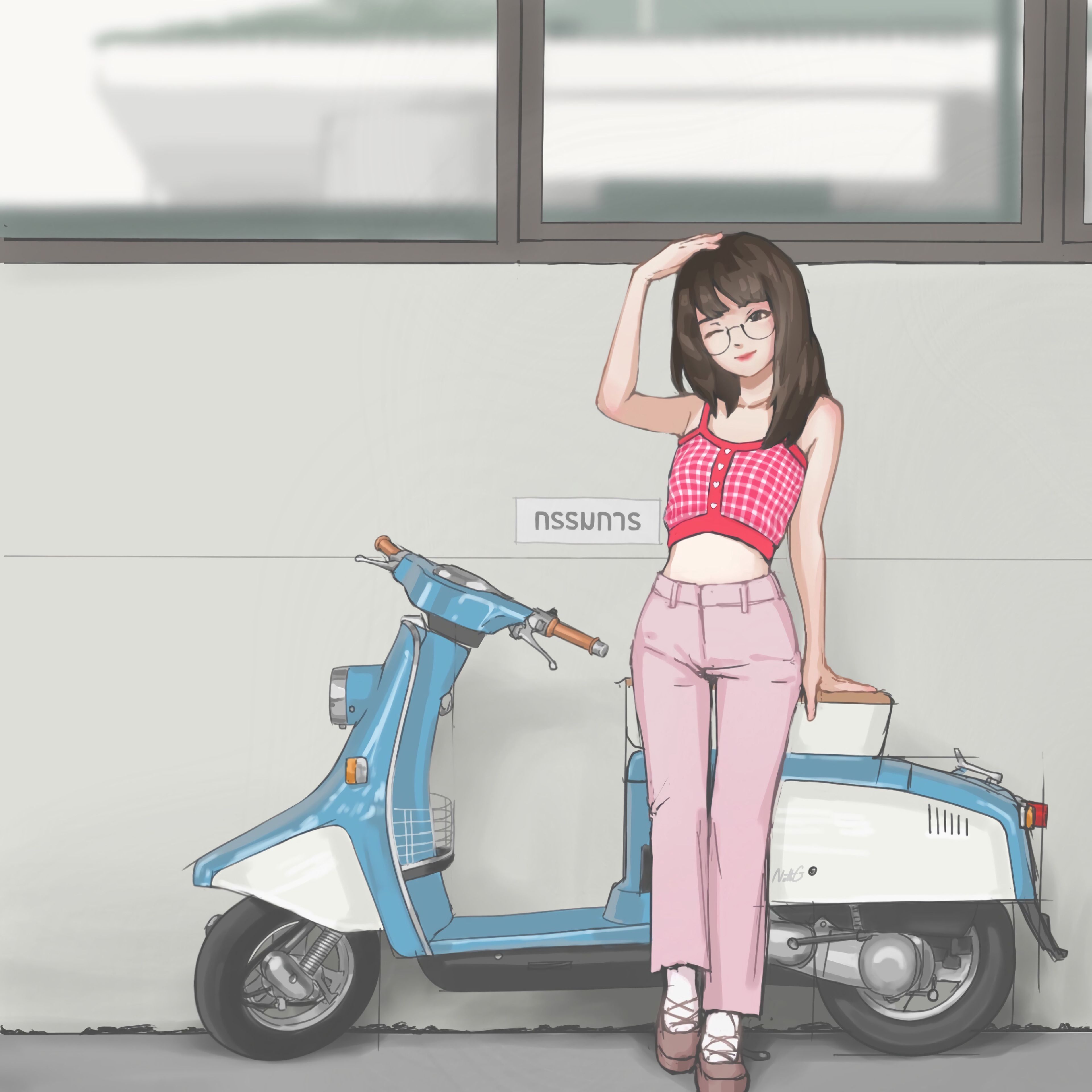 Download wallpaper 3840x3840 girl, moped, anime, art hd background
