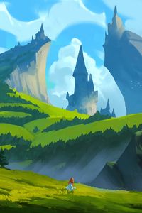 Preview wallpaper girl, mountains, castle, fantasy, art