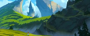 Preview wallpaper girl, mountains, castle, fantasy, art