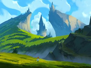Preview wallpaper girl, mountains, castle, fantasy, art