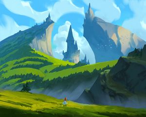 Preview wallpaper girl, mountains, castle, fantasy, art