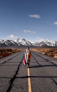 Preview wallpaper girl, mountains, road, way, solitude, california, usa