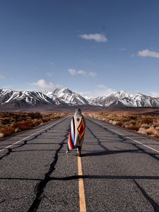 Preview wallpaper girl, mountains, road, way, solitude, california, usa