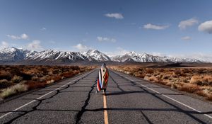 Preview wallpaper girl, mountains, road, way, solitude, california, usa