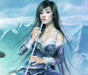 Preview wallpaper girl, mountains, warrior, tail