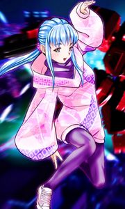 Preview wallpaper girl, movement, anime, pink, purple