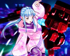Preview wallpaper girl, movement, anime, pink, purple