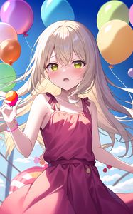 Preview wallpaper girl, movement, balloons, anime