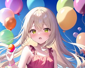 Preview wallpaper girl, movement, balloons, anime