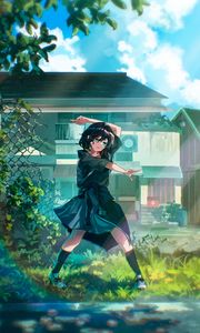 Preview wallpaper girl, movement, house, anime