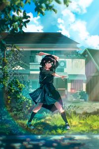 Preview wallpaper girl, movement, house, anime