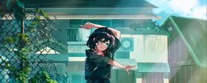Preview wallpaper girl, movement, house, anime