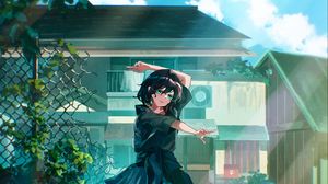 Preview wallpaper girl, movement, house, anime