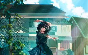 Preview wallpaper girl, movement, house, anime