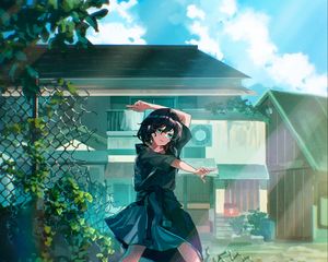 Preview wallpaper girl, movement, house, anime