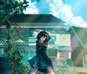 Preview wallpaper girl, movement, house, anime