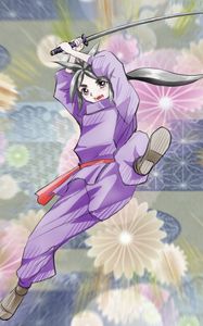 Preview wallpaper girl, movement, jump, katana, anime